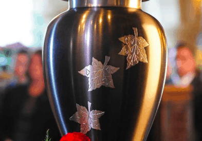 A photo of a cremation urn